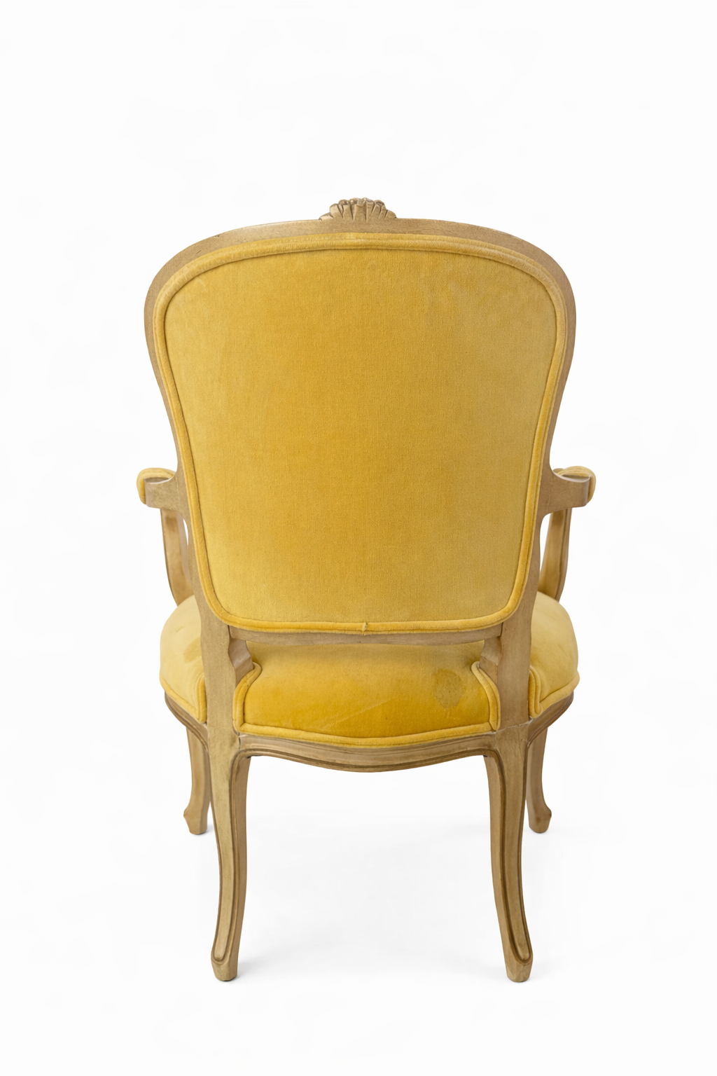 Vintage pale, yellow Louis XV velvet armchair
