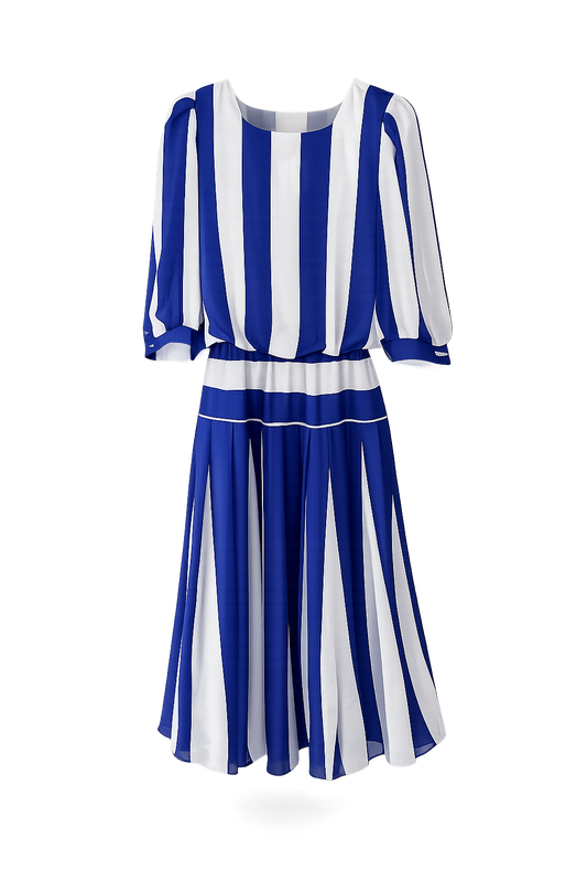 1980s Blue canopy stripe dress