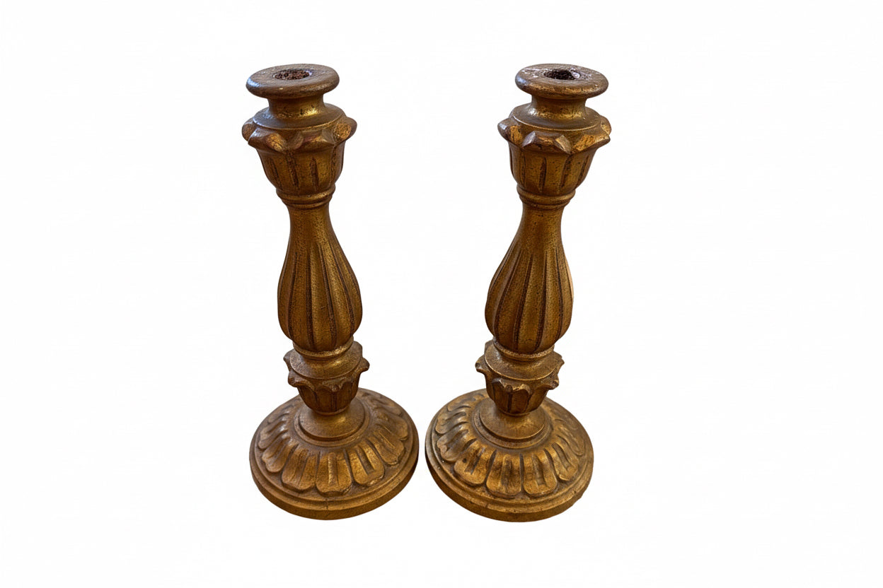Vintage Italian Florentine Giltwood Candlesticks – Pair