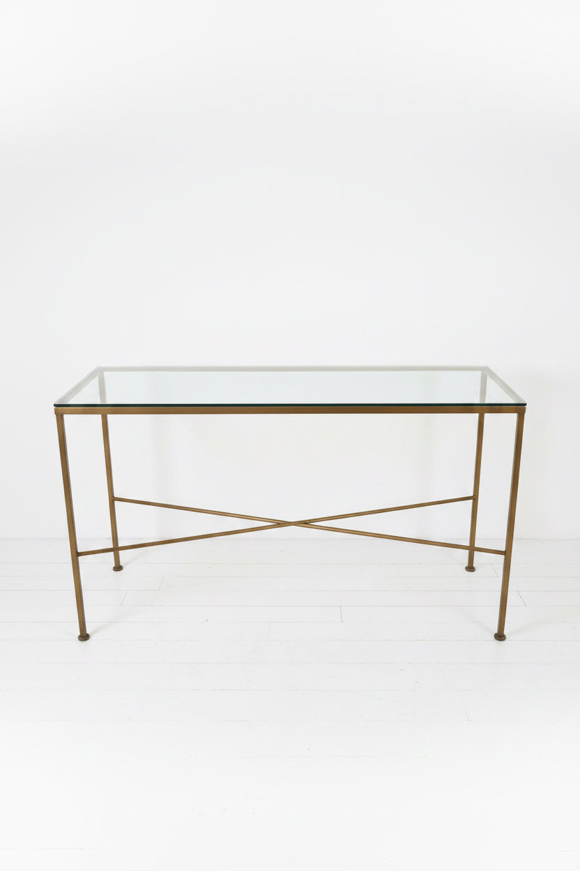 Vintage Hollywood Regency Brass & Glass Console Table