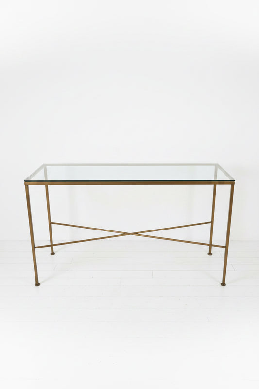 Vintage Hollywood Regency Brass & Glass Console Table