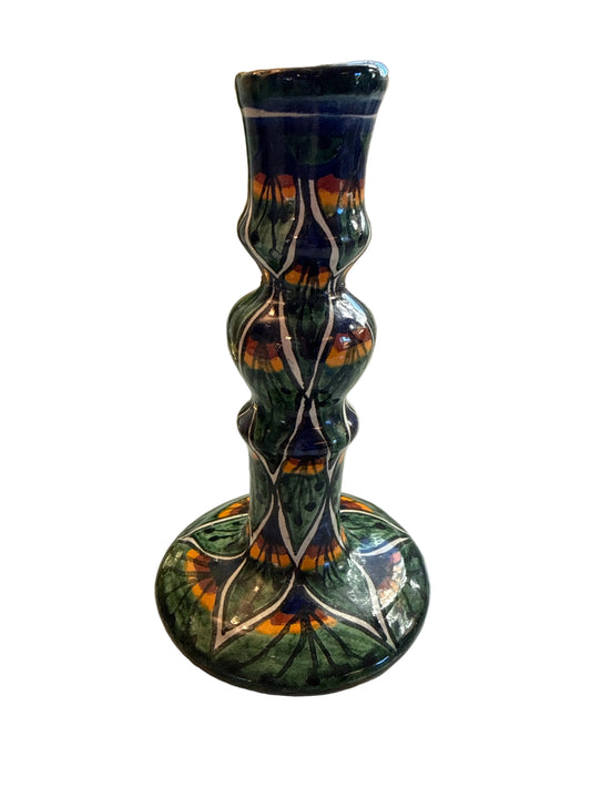 Vintage Hand-Painted Talavera Candlestick – Leaf Motif