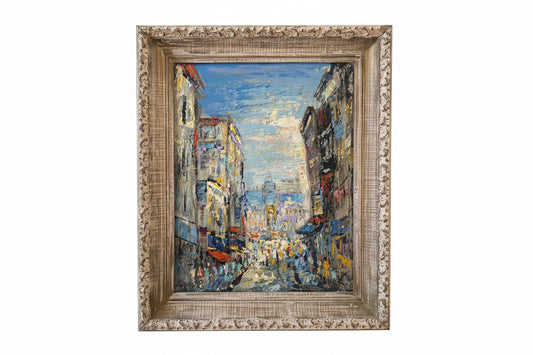 Vintage Oldenhave Paris Street Scene Oil Painting | Mid-Century Palette Knife Cityscape