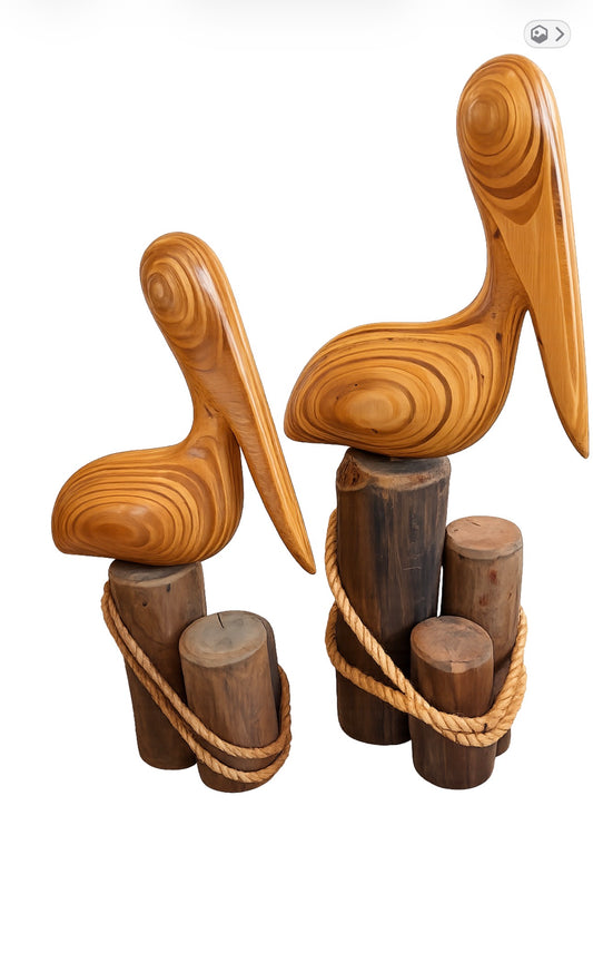 1970s MCM pair of hand carved large pelicans