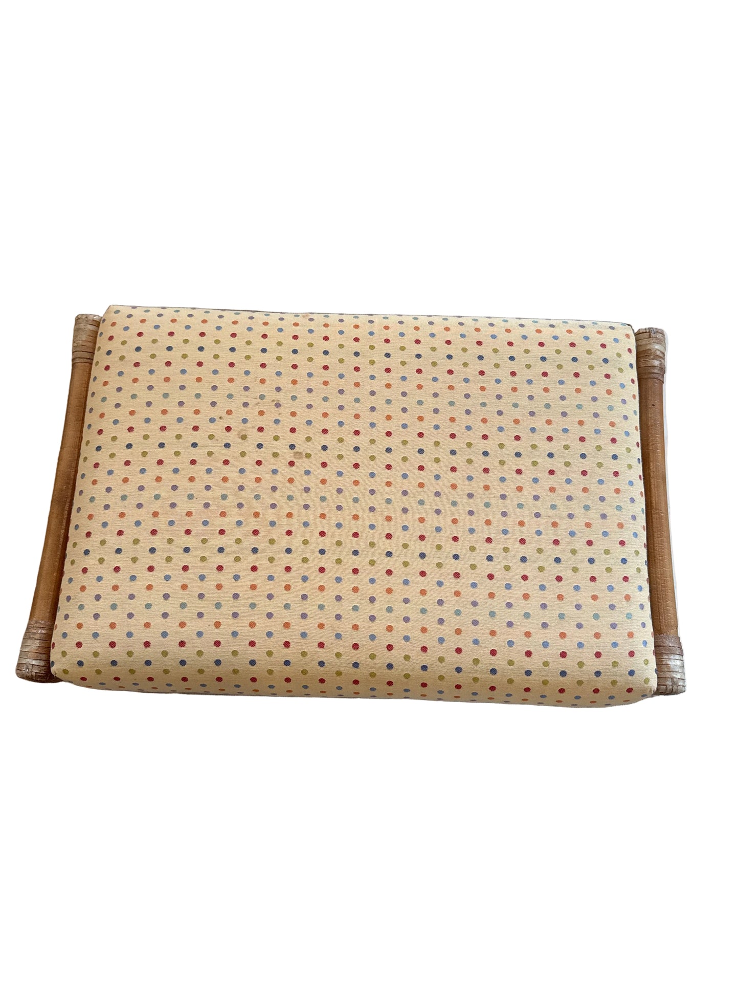 Vintage McGuire Rattan & Upholstered Polka Dot Bench / Ottoman