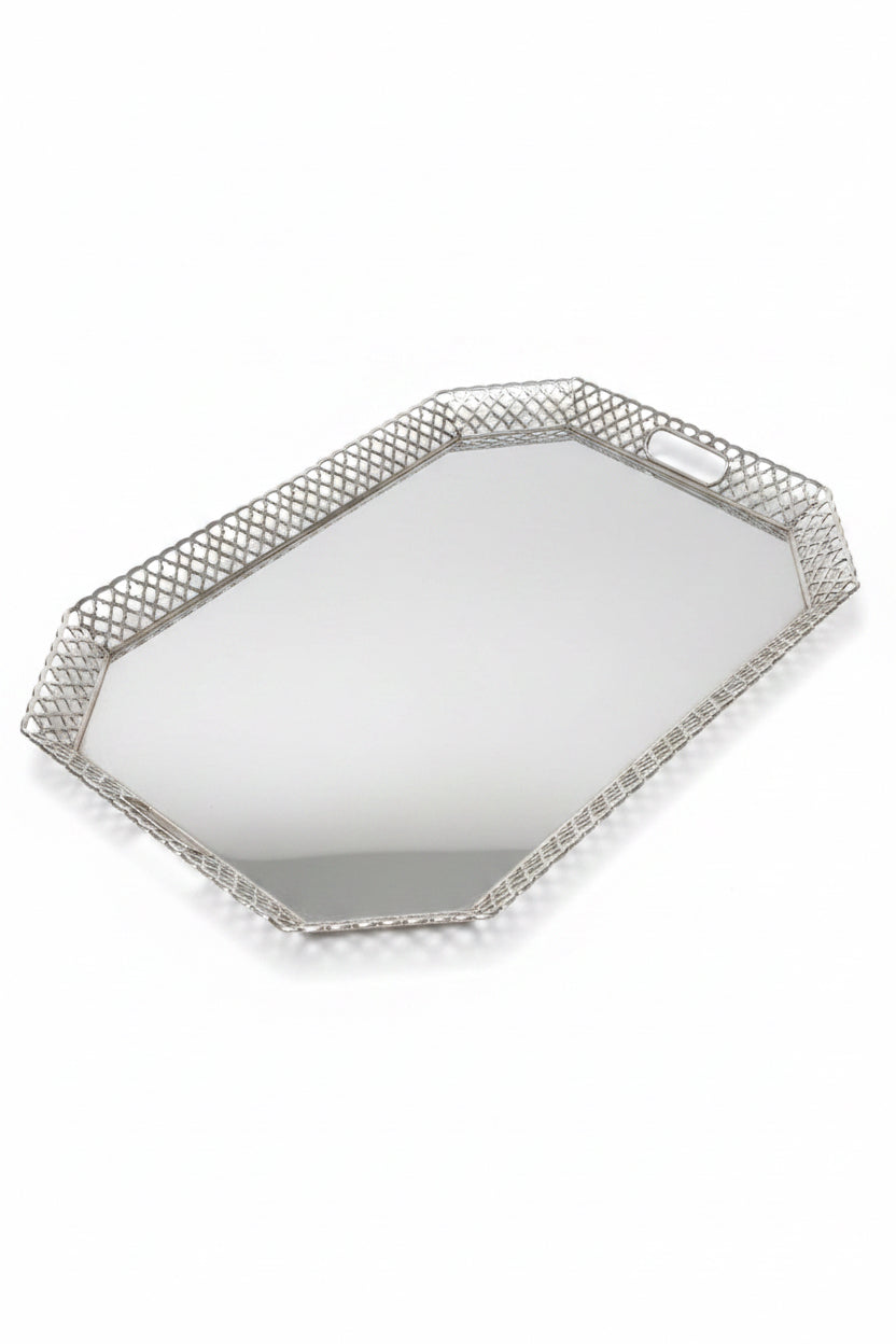 Vintage Silverplate Gallery Tray with Pierced Lattice Edge