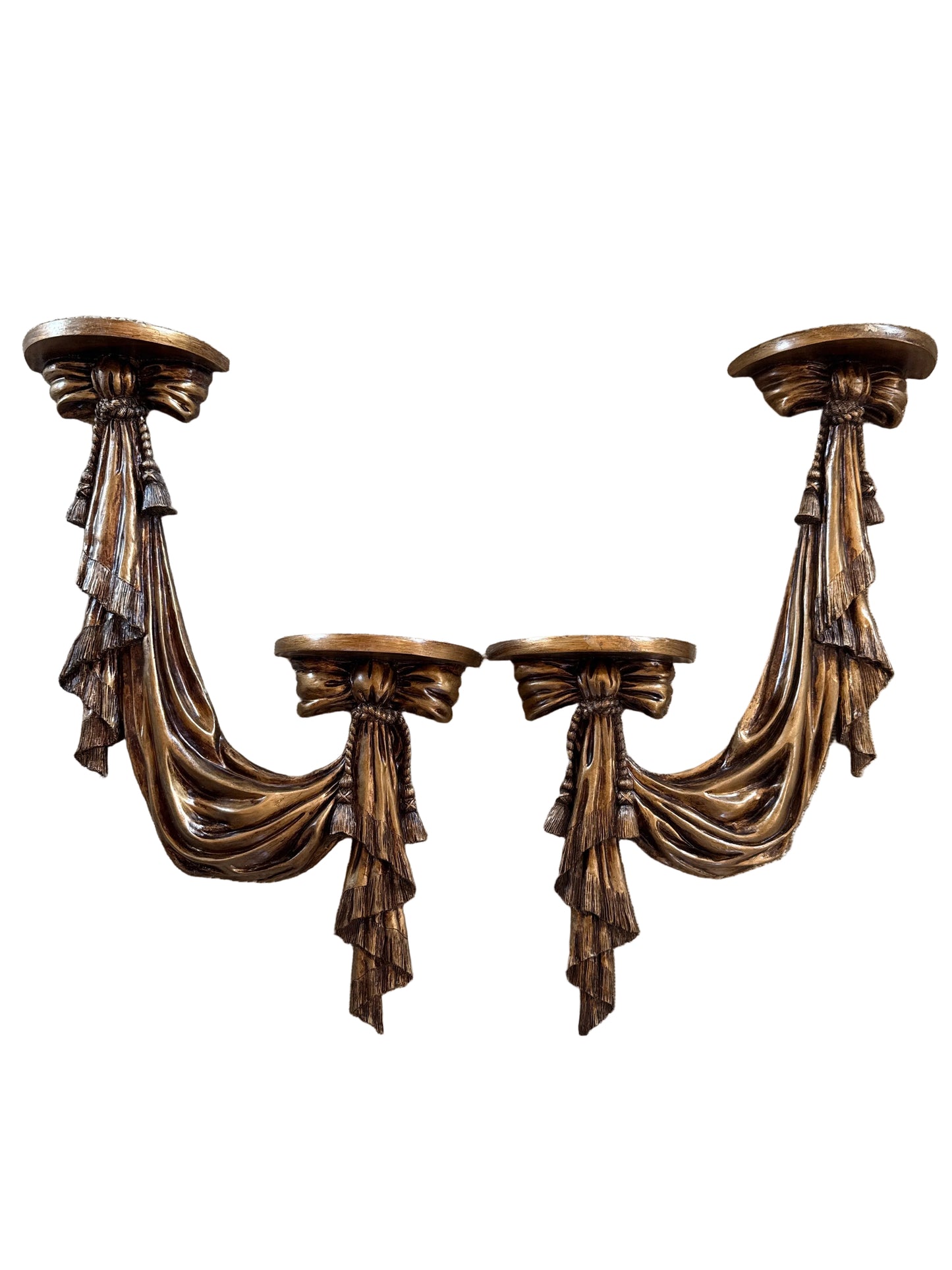 Vintage Hollywood Regency Carved Wood Wall Brackets / Candle Shelves