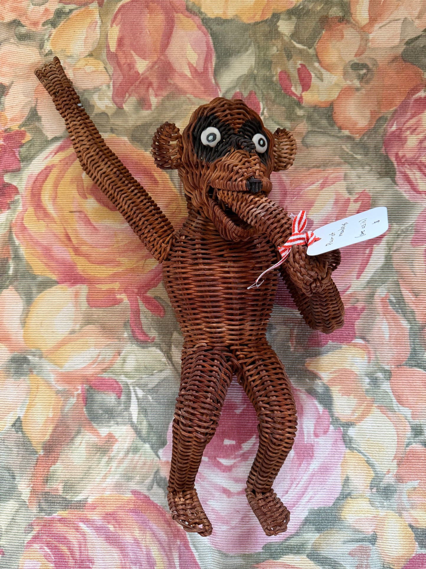 Vintage Wicker Hanging Monkey Pair