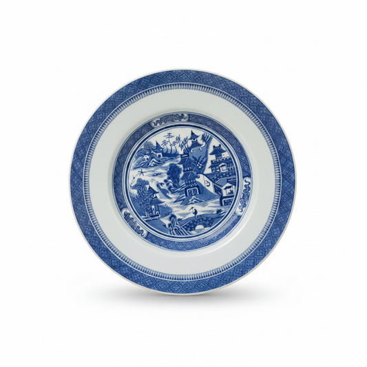 Vintage Japanese Blue & White Porcelain Wall Platter