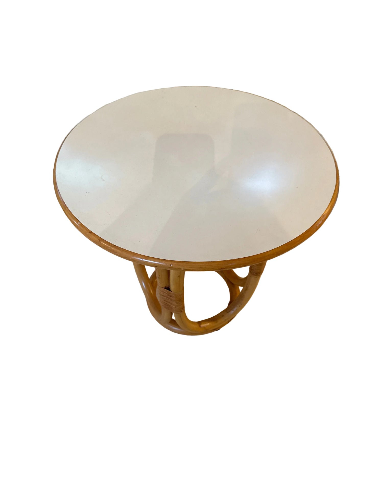 Vintage Bentwood Rattan Side Table with White Top