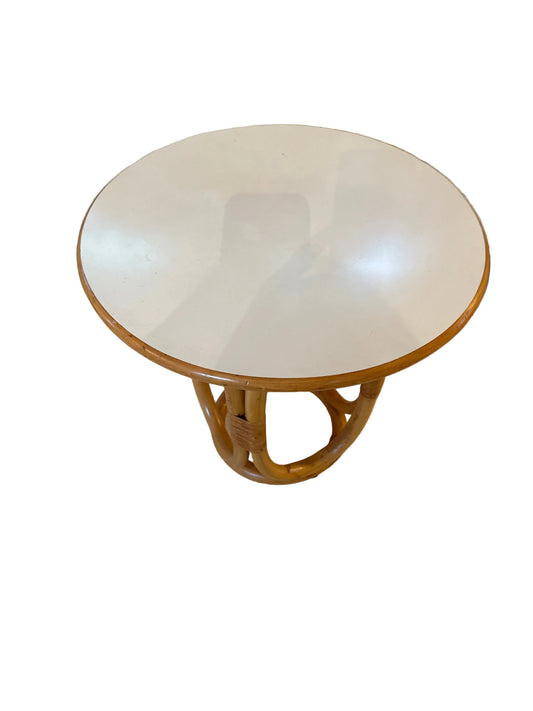 Vintage Bentwood Rattan Side Table with White Top
