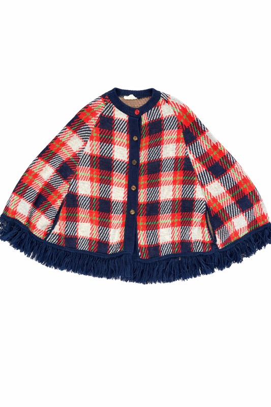 Vintage plaid fringe cape ￼