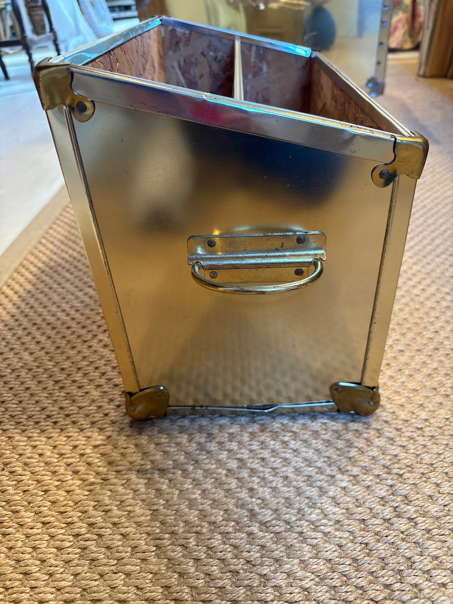 Vintage Brass Faux Campaign Magazine Holder by Deco Trunk Company