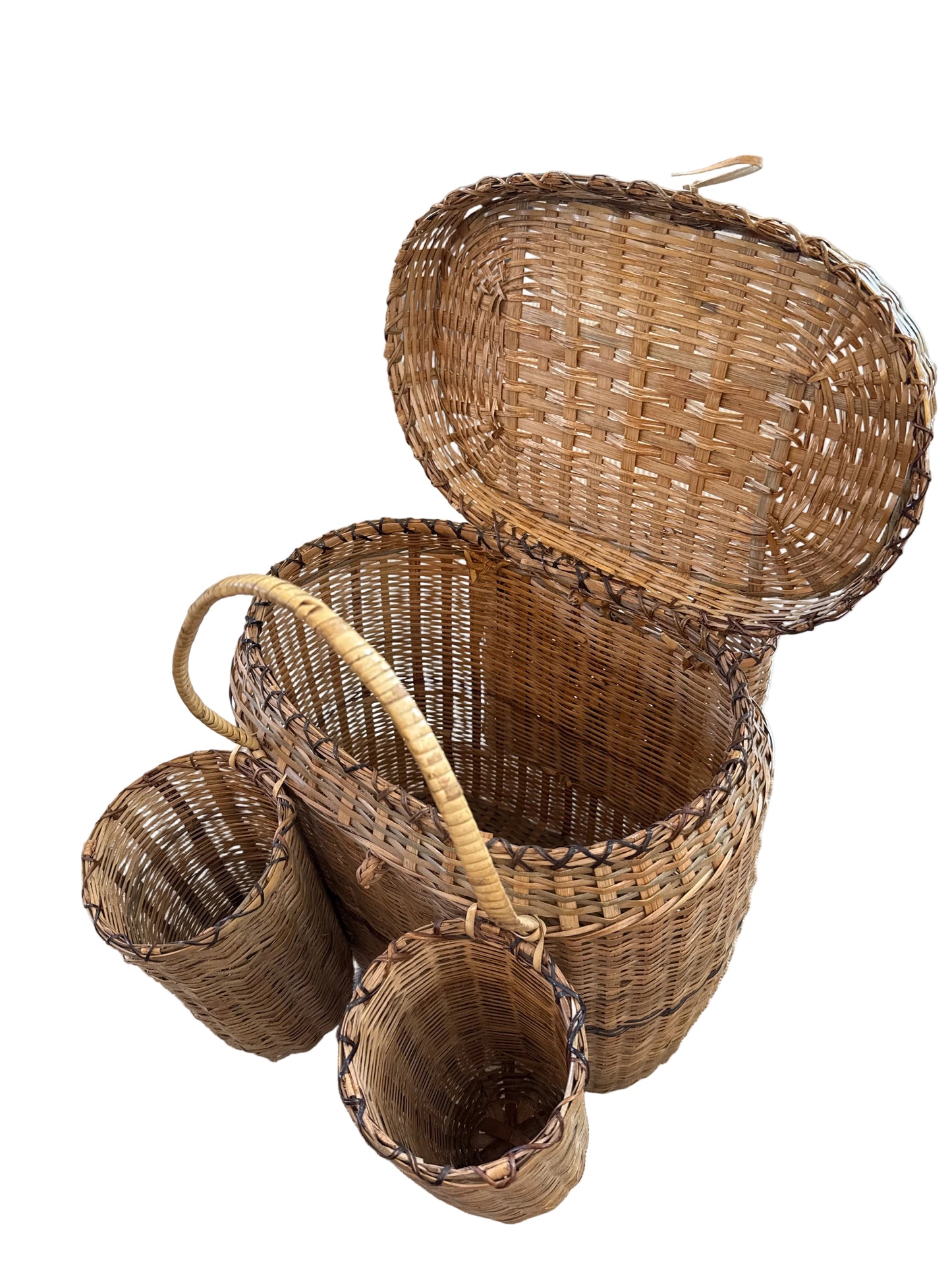 Vintage Wicker Gathering Basket / Picnic Basket with Side Carriers