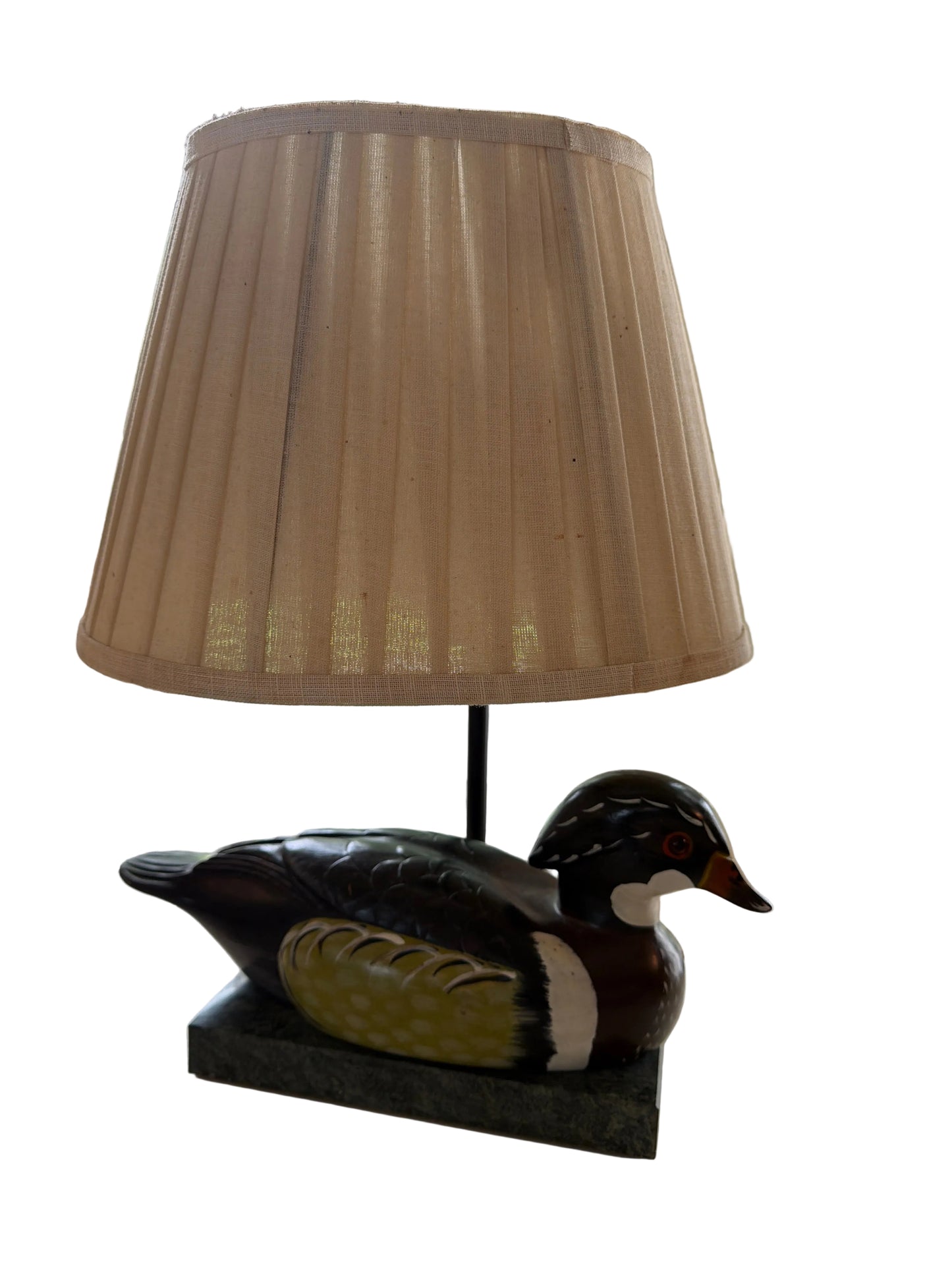 Vintage Wood Duck Table Lamp with Marble Base & Pleated Shade