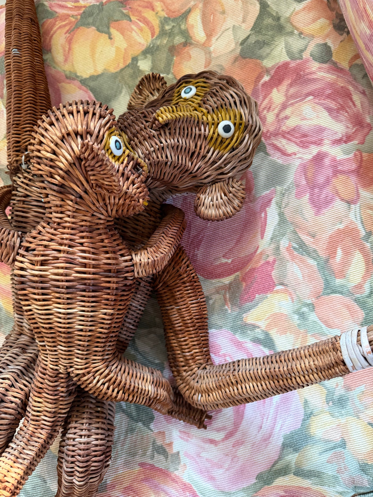 Vintage Wicker Hanging Monkey Pair