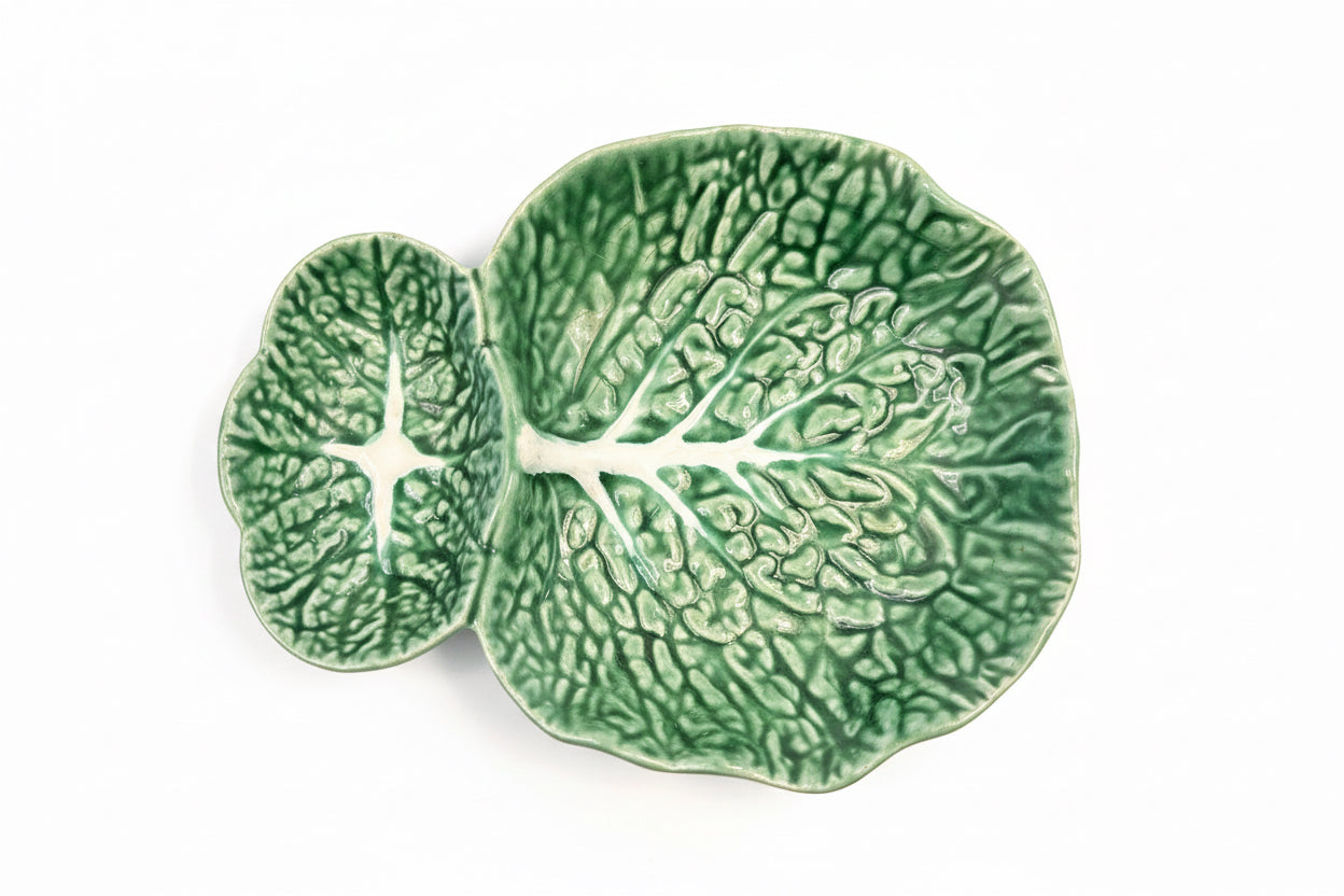 Vintage Green Cabbage Leaf Dish
