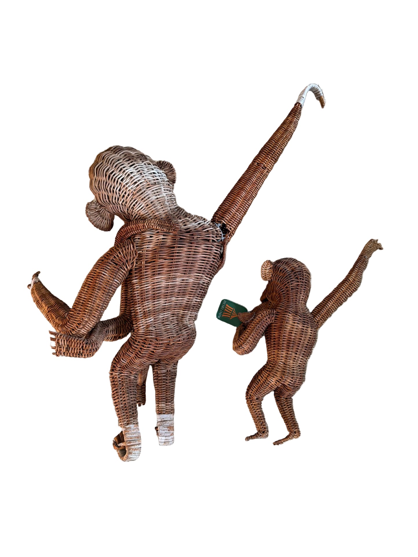 Vintage Wicker Hanging Monkey Pair