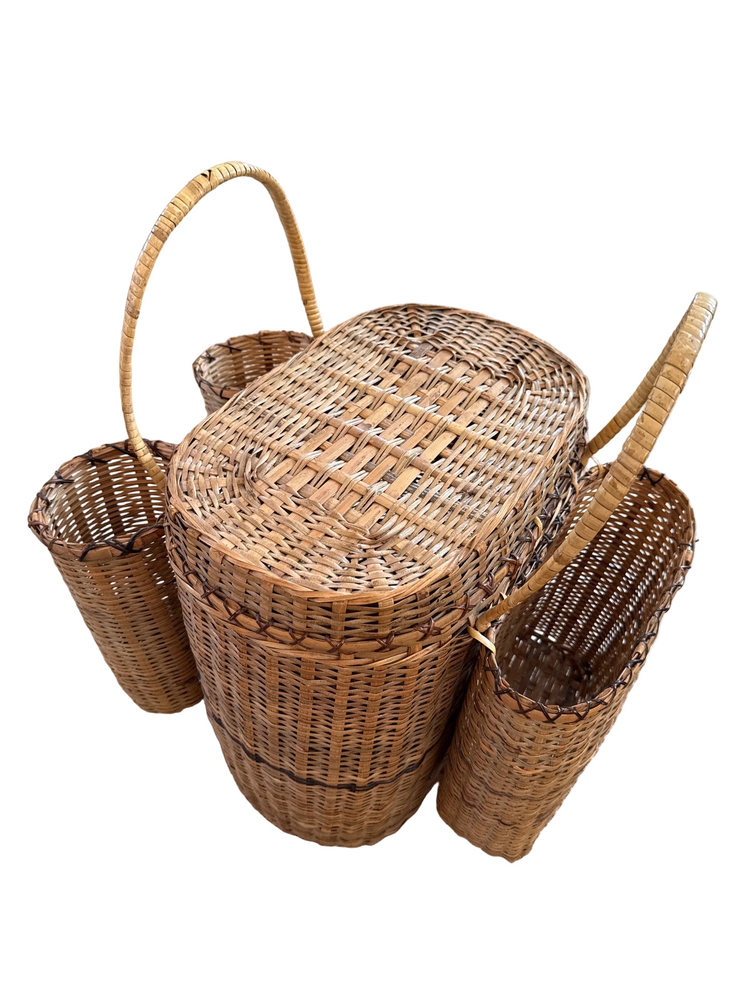 Vintage Wicker Gathering Basket / Picnic Basket with Side Carriers