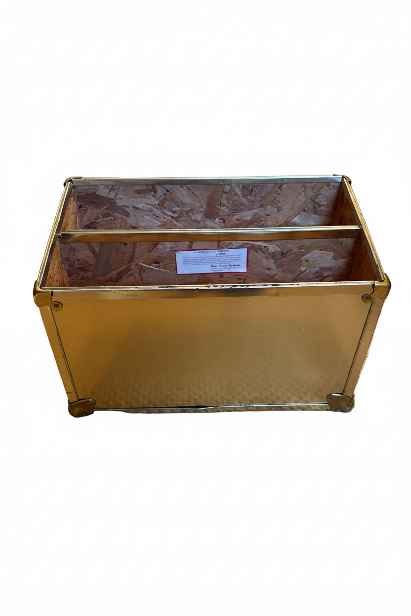 Vintage Brass Faux Campaign Magazine Holder by Deco Trunk Company