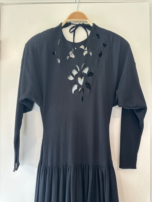 Black wool dropped waist maxi dress