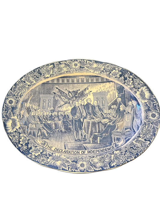 Vintage Blue & White “The Declaration of Independence” Transferware Platter