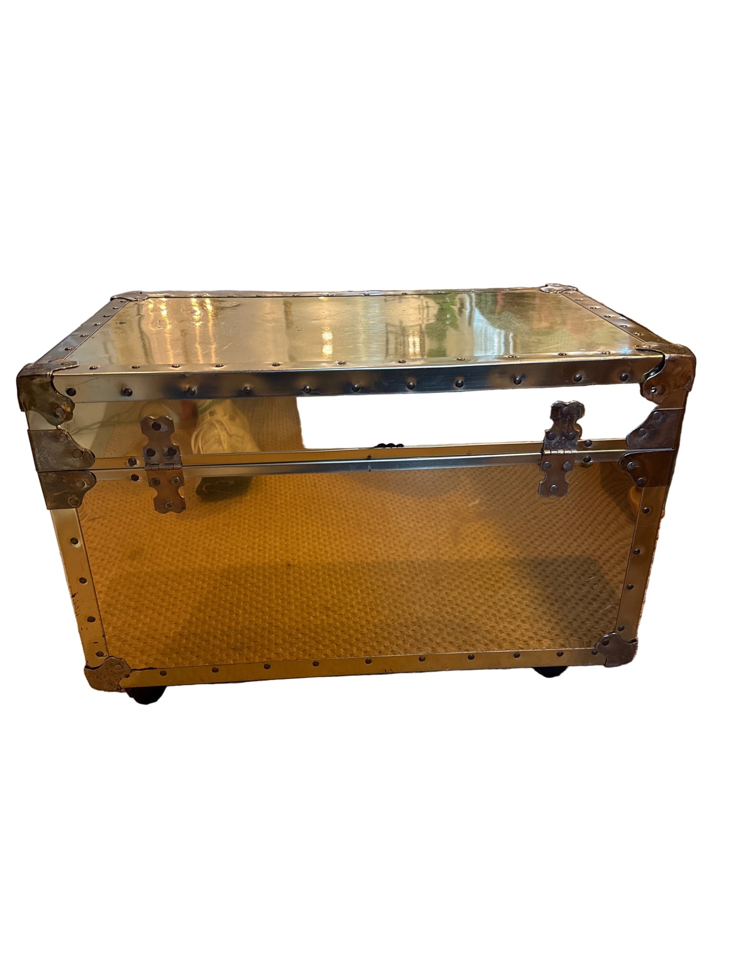 Vintage Brass-Clad Storage Trunk on Casters/ Chest with Working Key