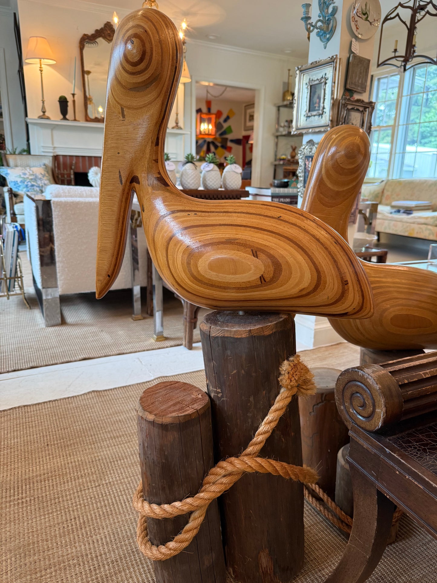 1970s MCM pair of hand carved large pelicans