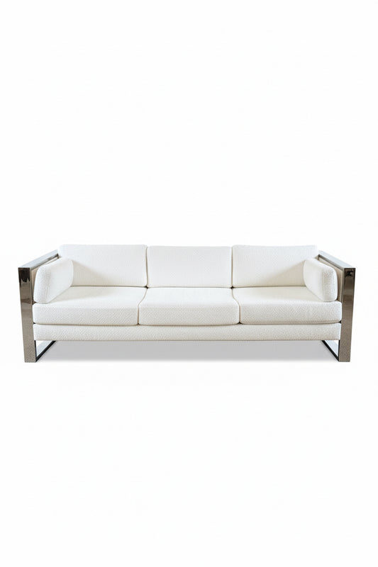 Vintage Milo Baughman–Style Chrome Frame Sofa
