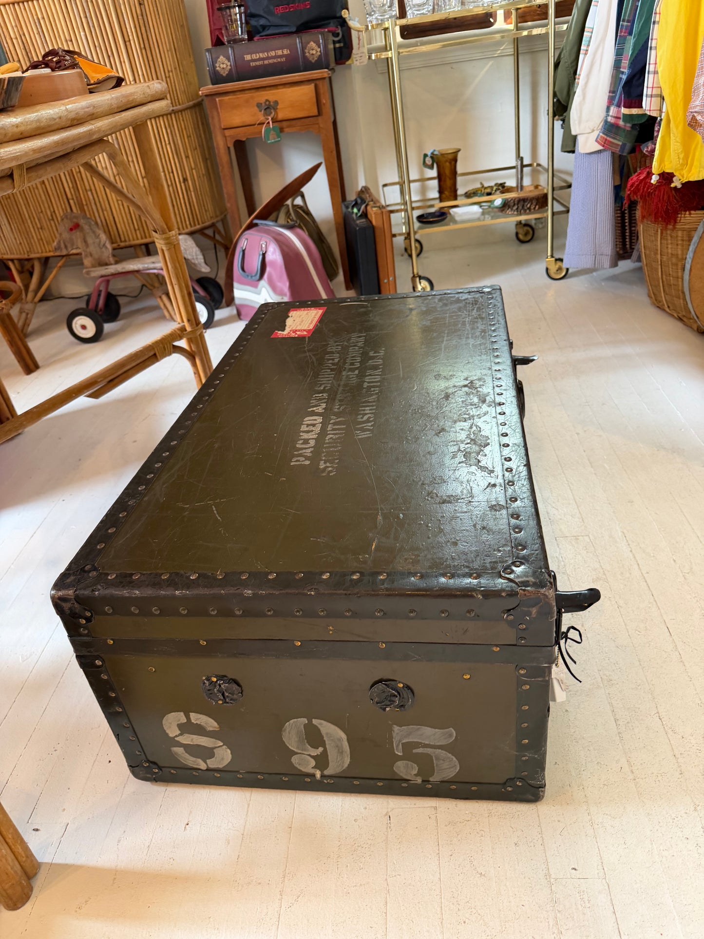 Vintage United States Lines Metal Steamer Trunk