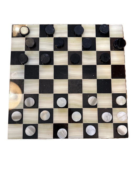 Vintage Stone Checkers Game Board Set