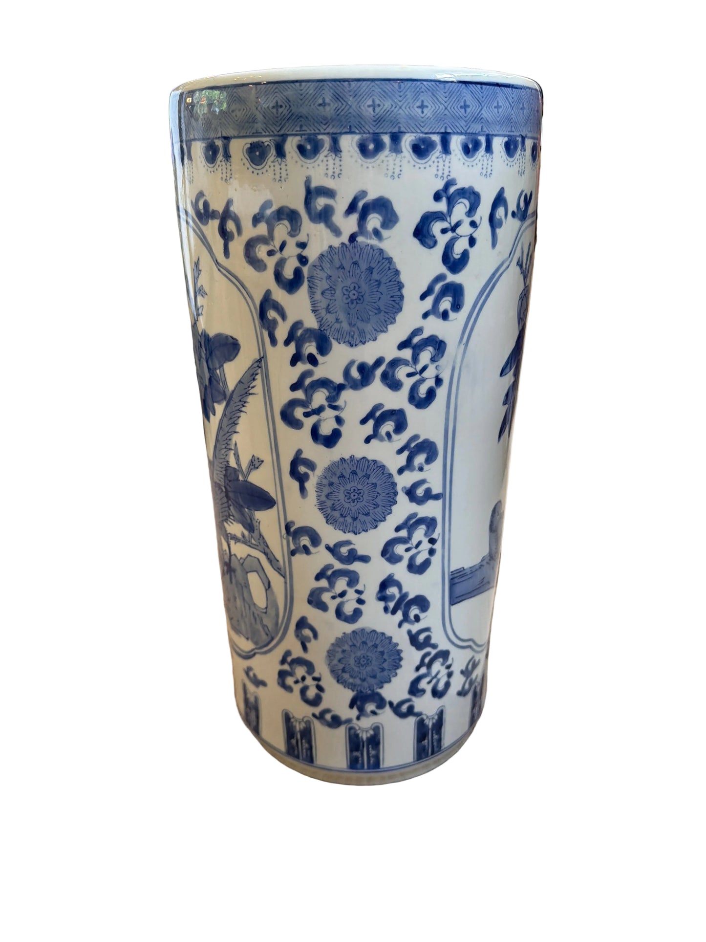 Vintage Blue & White Chinoiserie Porcelain Umbrella Stand