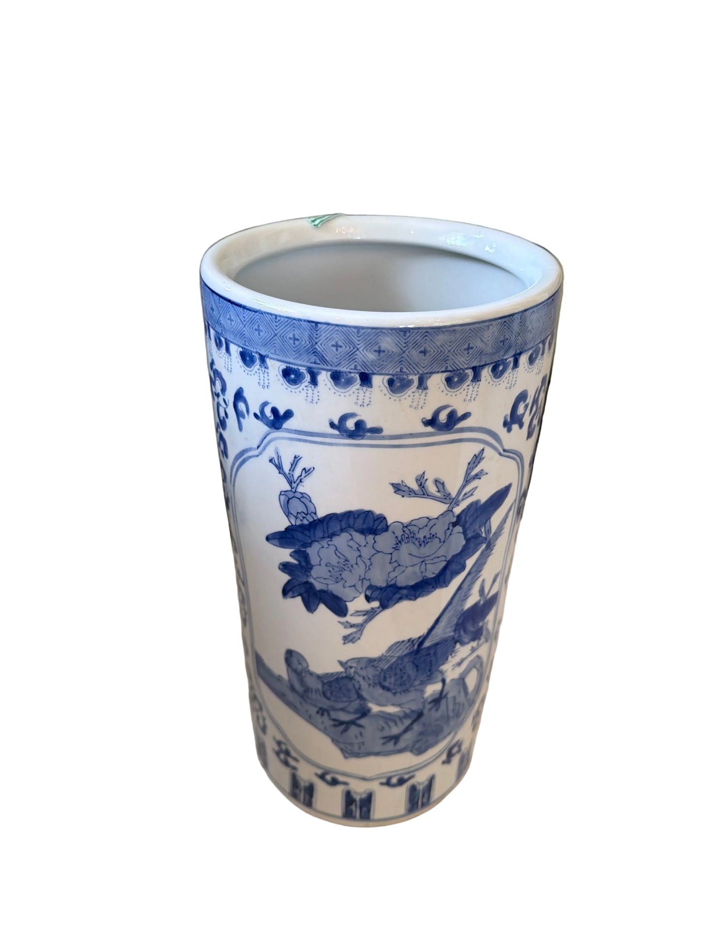 Vintage Blue & White Chinoiserie Porcelain Umbrella Stand