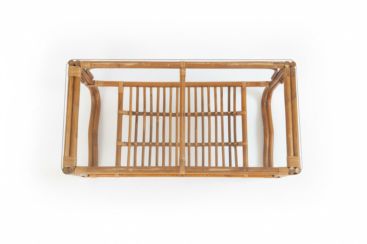 Vintage Bamboo Coffee Table | Palm Beach Regency Style