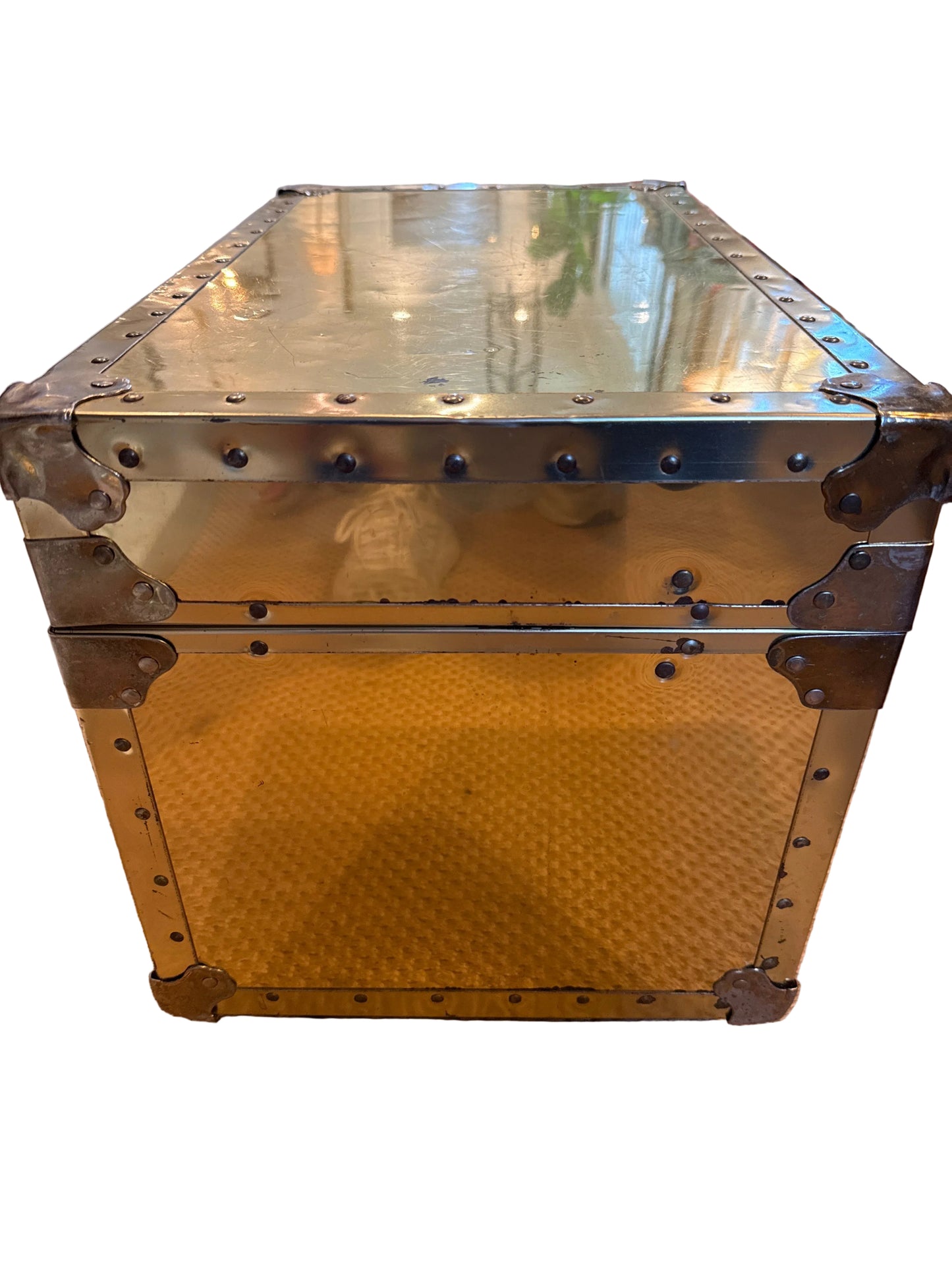 Vintage Brass-Clad Storage Trunk on Casters/ Chest with Working Key