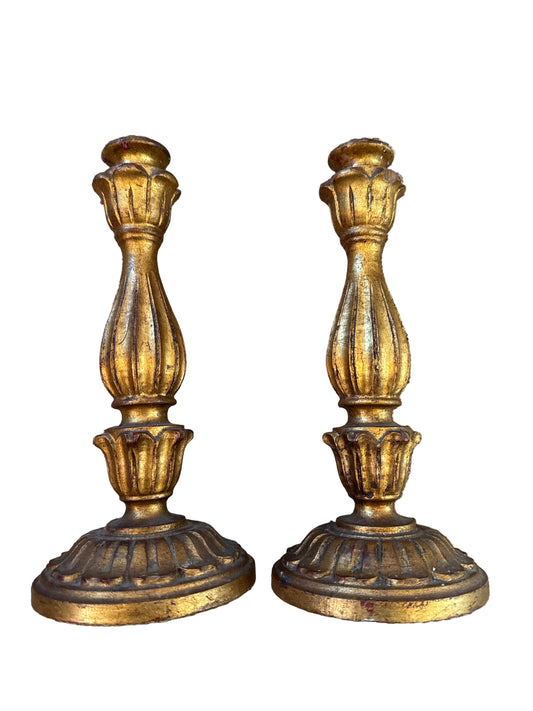 Vintage Italian Florentine Giltwood Candlesticks – Pair