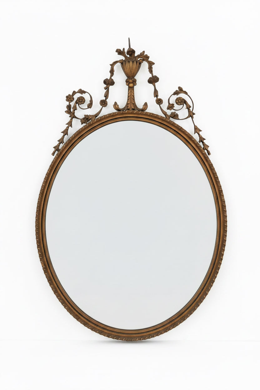 Vintage Oval Gilt Wall Mirror with Ornate Crest
