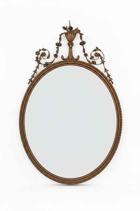 Vintage Oval Gilt Wall Mirror with Ornate Crest