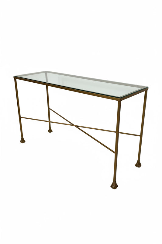 Vintage Hollywood Regency Brass & Glass Console Table