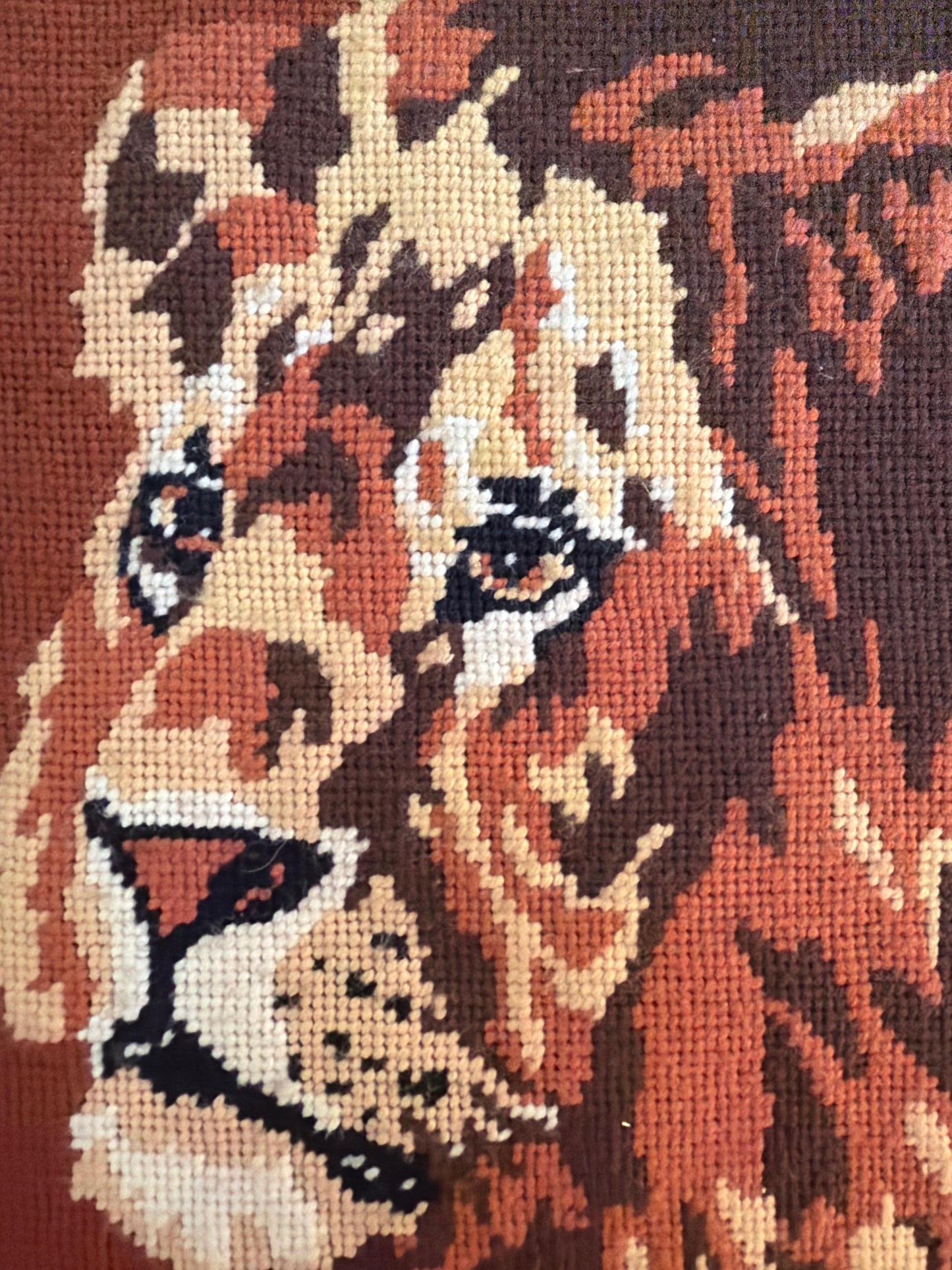 Vintage Framed Lion Needlepoint Wall Art