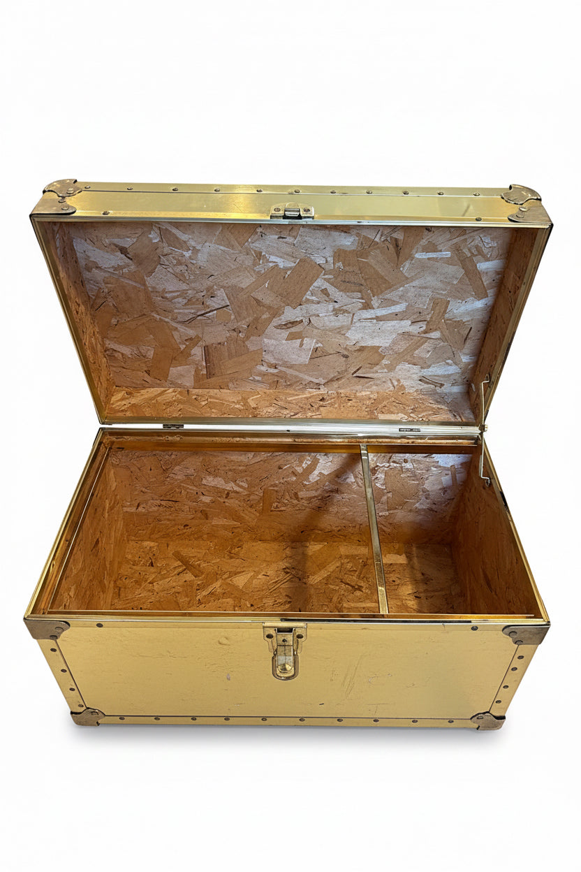 Vintage Brass-Clad Storage Trunk on Casters/ Chest with Working Key
