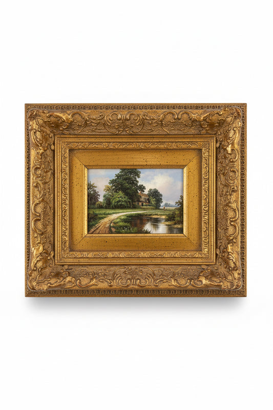 Pastoral oil painting in gilt frame