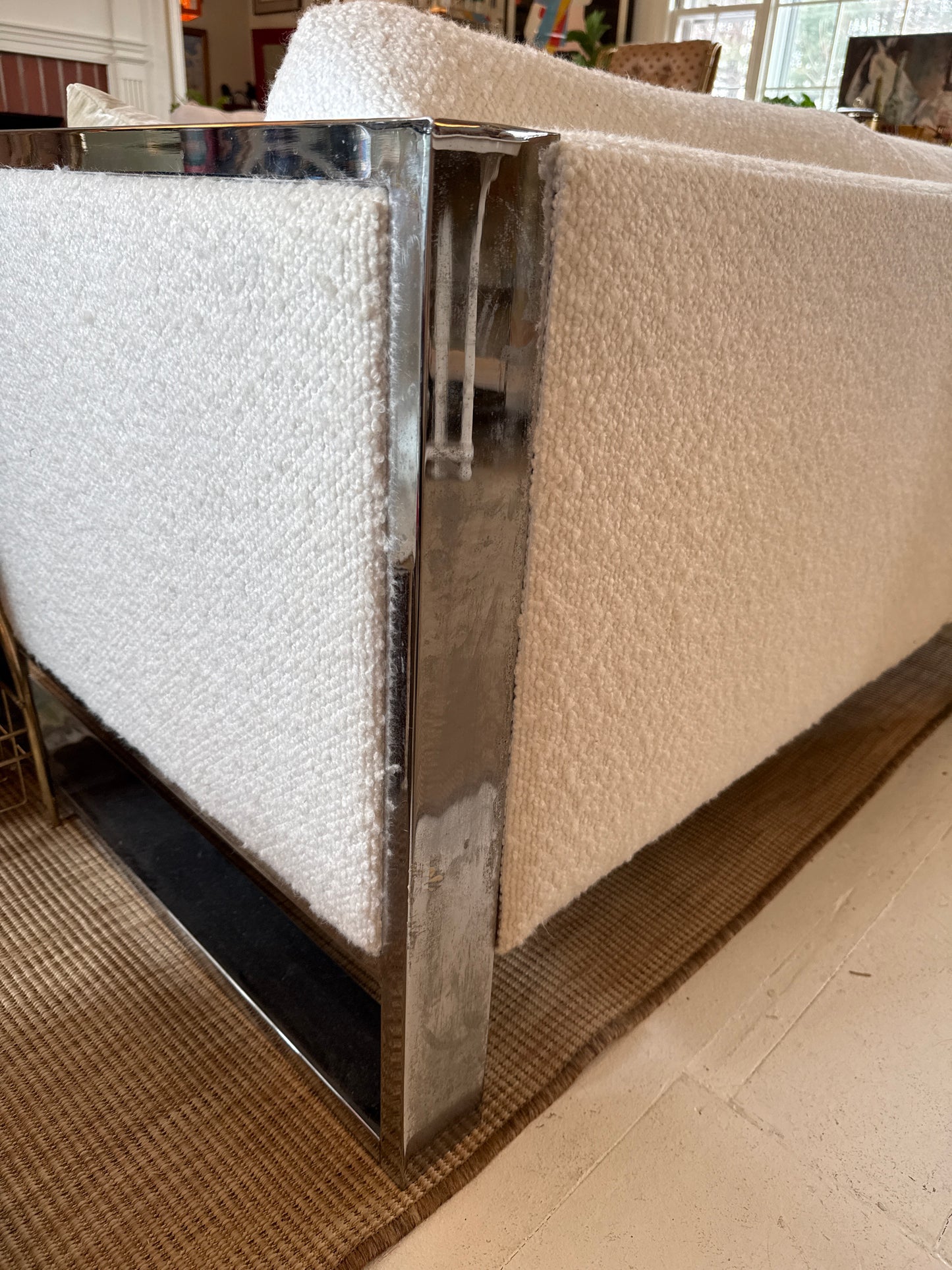 Vintage Milo Baughman for Thayer Coggin Chrome Frame Sofa — Newly Reupholstered in White Bouclé