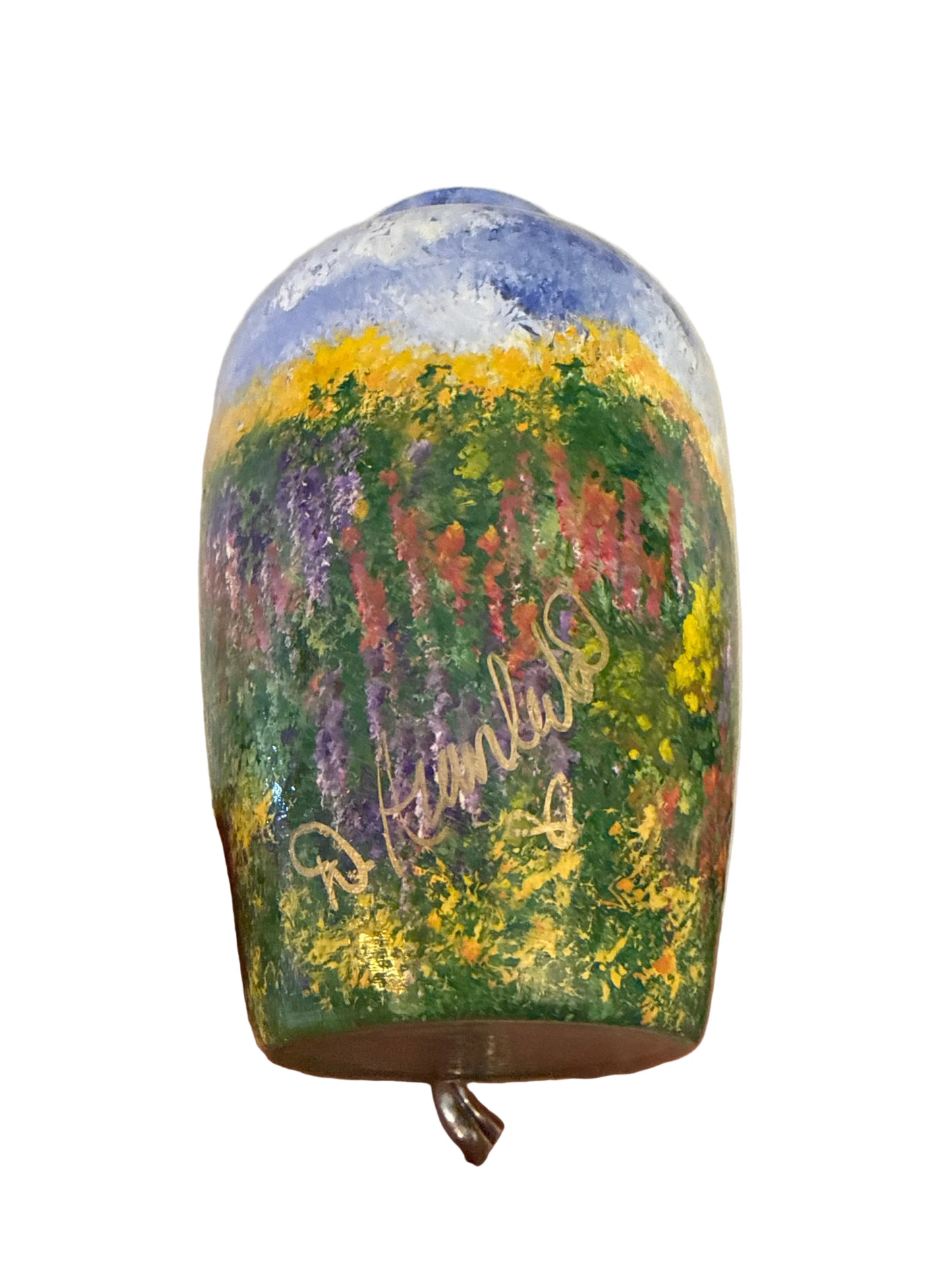 Signed Hand-Painted Floral Art Glass Vase