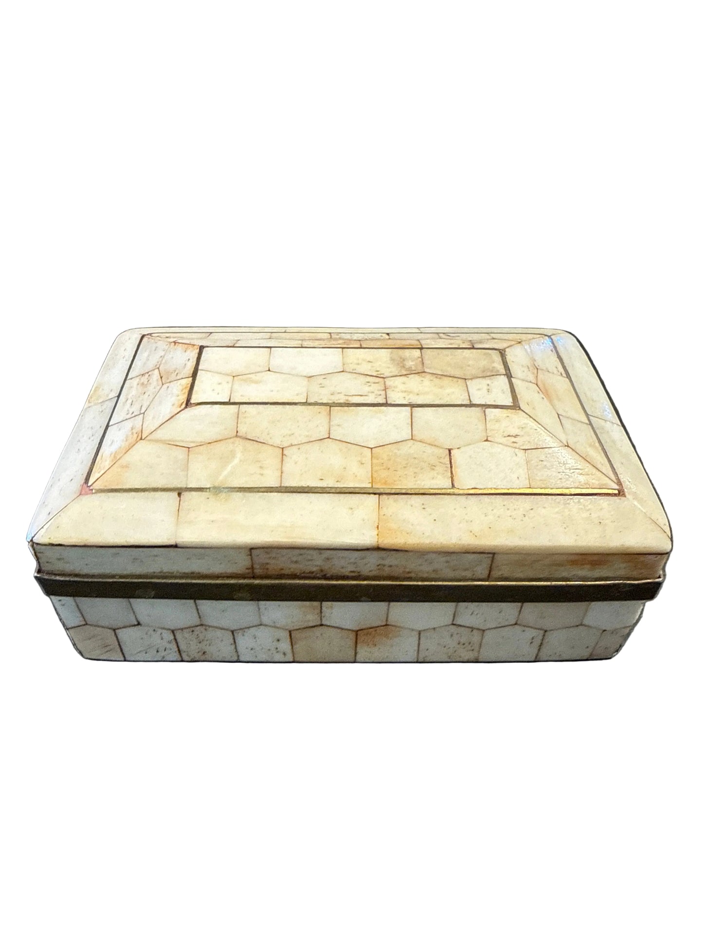 Midcentury Decorative Box, Stone and Brass, Geometric Design, 1970
