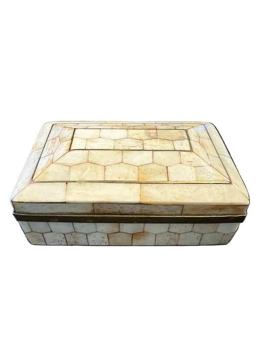 Midcentury Decorative Box, Stone and Brass, Geometric Design, 1970