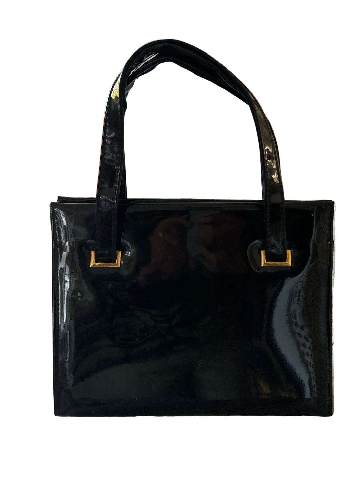 1950s Black patent, leather, accordion handbag