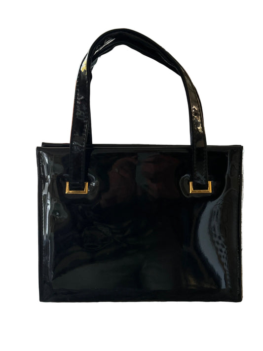 1950s Black patent, leather, accordion handbag