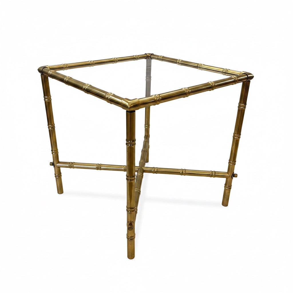 Vintage Faux Bamboo Brass & Glass Side Tables – Pair