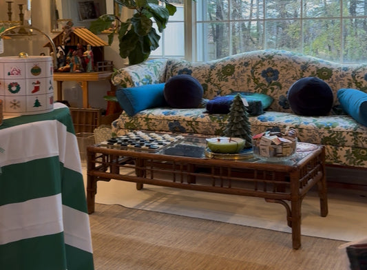 Mid-century bamboo coffee table with glass top
